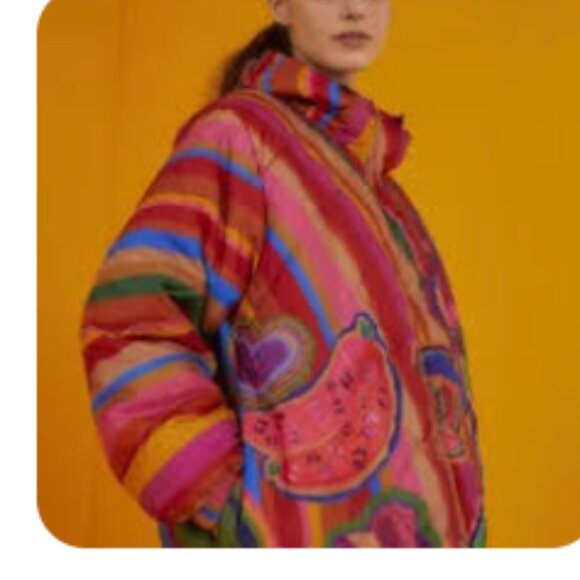 FARM Rio Reversible Hooded Puffer Coat Animal Print Dopamine Tropical - Picture 3 of 16